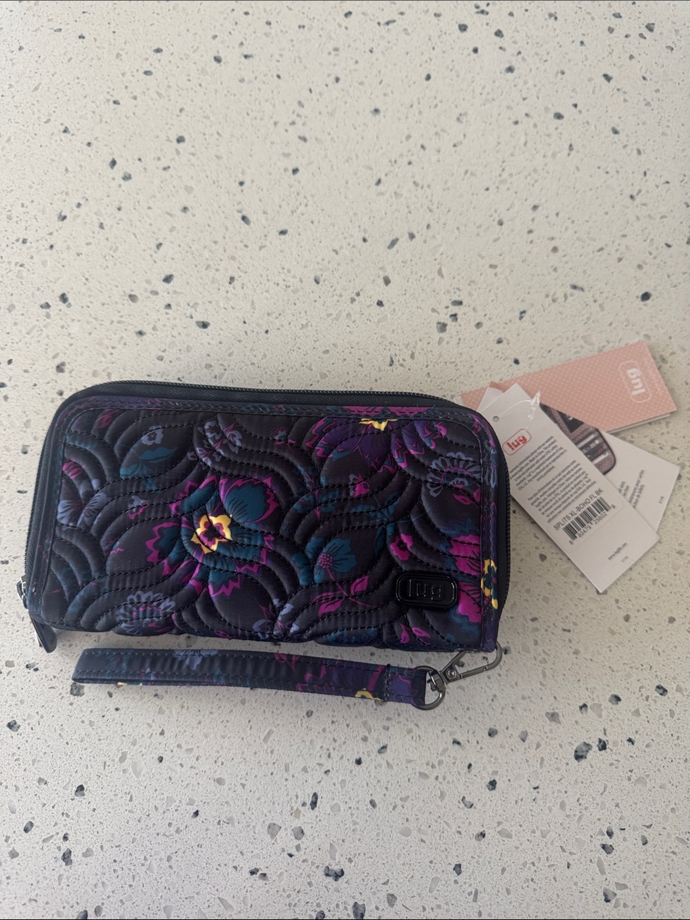 Lug Splits XL Boho Floral Black Wristlet Wallet RFID Quilted Travel Casual NWT